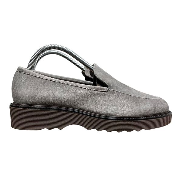 Aquatalia‎ Womens Loafer Kelsey Metallic Suede Leather Lug Soles Taupe Size 8.5
